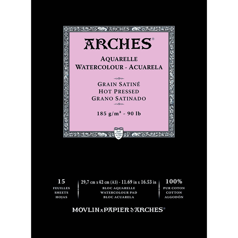 Arches Watercolour Pad Natural White Hot Pressed 185gr Sulu Boya Blok 15 Sayfa A3 (29.7x42cm)