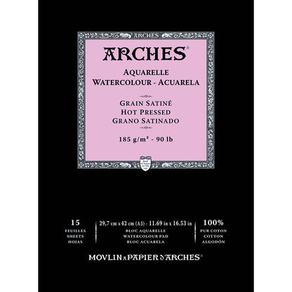 Arches Watercolour Pad Natural White Hot Pressed 185gr Sulu Boya Blok 15 Sayfa A3 (29.7x42cm)