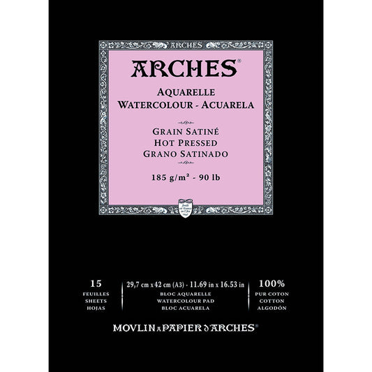 Arches Watercolour Pad Natural White Hot Pressed 185gr Sulu Boya Blok 15 Sayfa A3 (29.7x42cm)