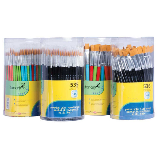 Fanart Academy Seri 536C Kısa Saplı Sentetik Yassı Fırça Seti(Renkli) No:6-8-10-12(144 adet)