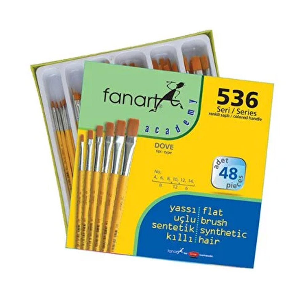 Fanart Academy Sentetik Kıl Yassı Fırça Seti No:2-12 (48 adet)