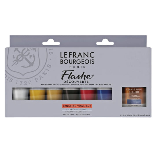 Lefranc Bourgeois Flashe Akrilik Boya Discovery Box (6x20ml+Mat Vernik 120ml)