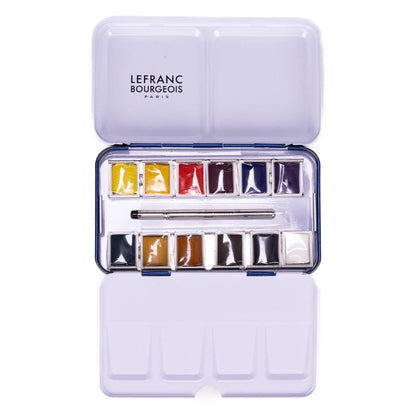Lefranc Bourgeois Fine Sulu Boya Seti Metal Kutulu (12xYarım Tablet + Cep Tipi Fırça)