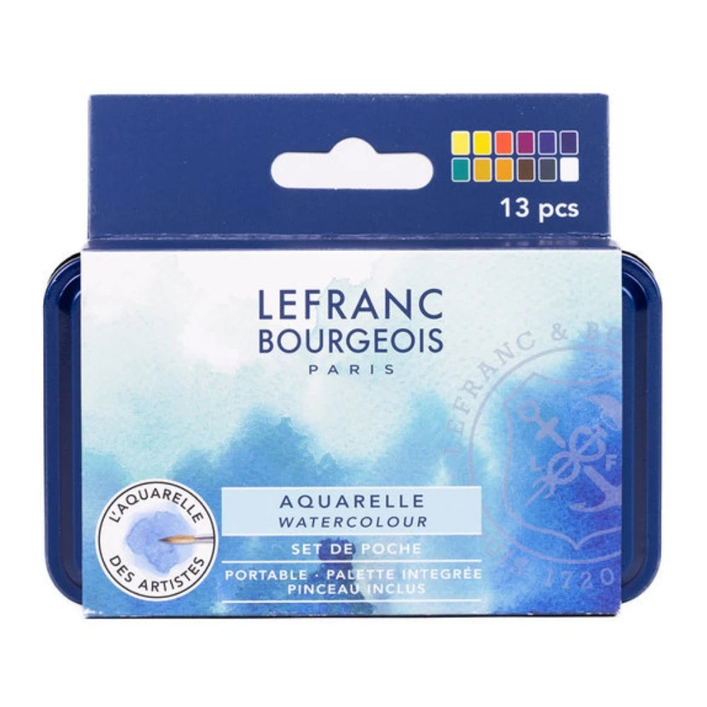 Lefranc Bourgeois Fine Sulu Boya Seti Metal Kutulu (12xYarım Tablet + Cep Tipi Fırça)