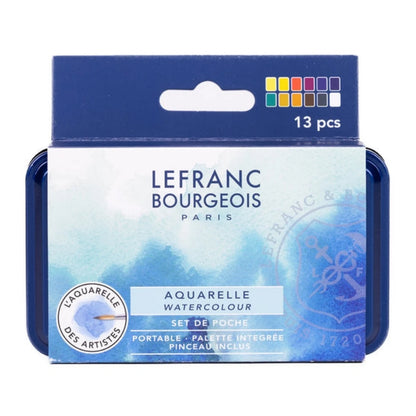 Lefranc Bourgeois Fine Sulu Boya Seti Metal Kutulu (12xYarım Tablet + Cep Tipi Fırça)