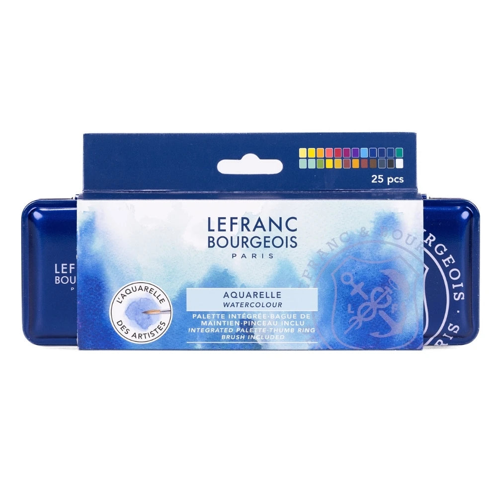 Lefranc Bourgeois Fine Sulu Boya Seti Metal Kutulu (24xYarım Tablet + Sincap Kılı Fırça)