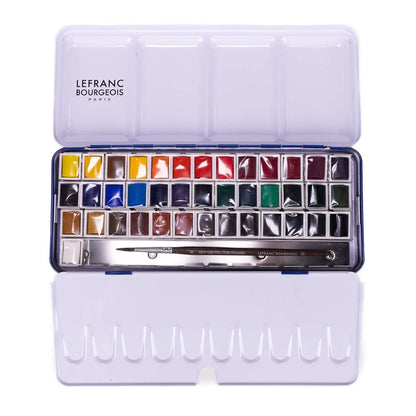 Lefranc Bourgeois Fine Sulu Boya Seti Metal Kutulu (40xYarım Tablet + Sincap Kılı Fırça)