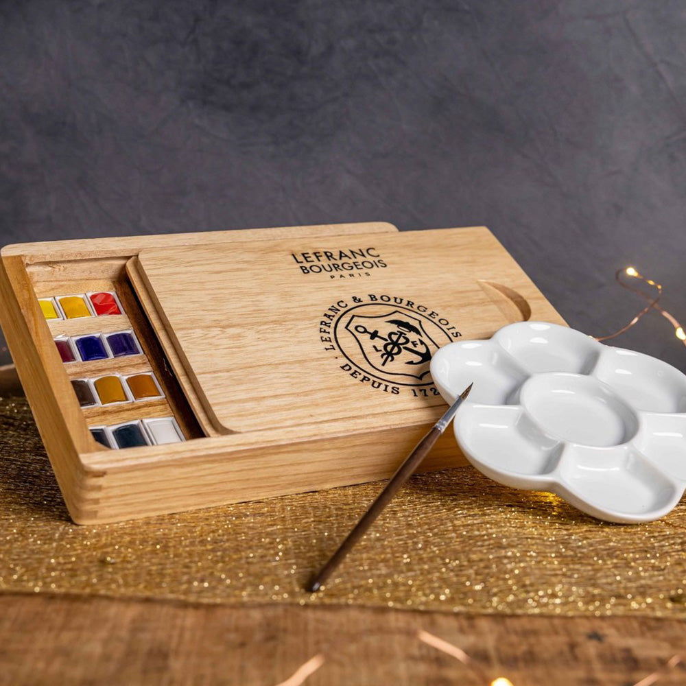 Lefranc Bourgeois Fine Sulu Boya Seti Ahşap Kutulu (12xYarım Tablet + Fırça + Palet)