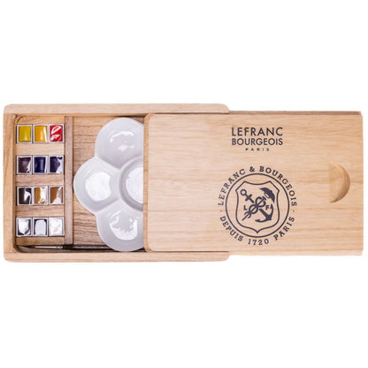 Lefranc Bourgeois Fine Sulu Boya Seti Ahşap Kutulu (12xYarım Tablet + Fırça + Palet)