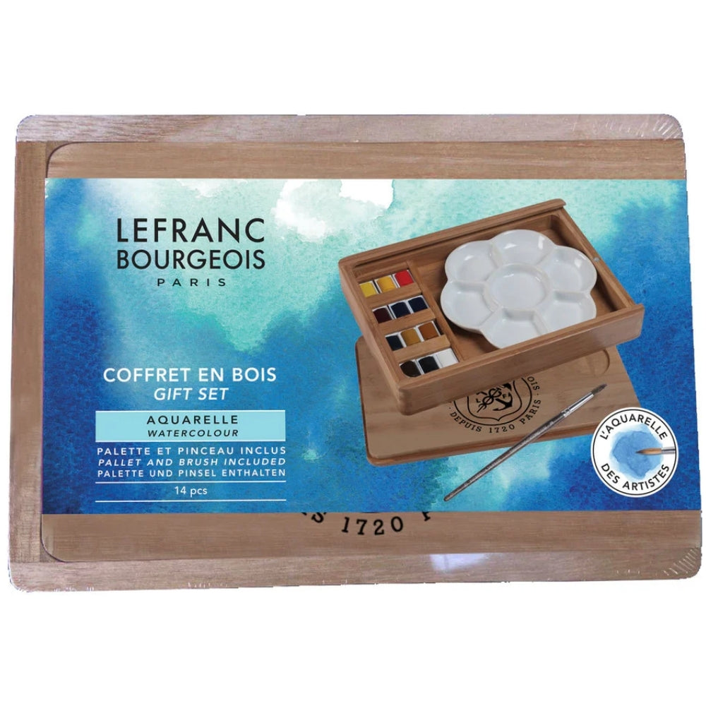 Lefranc Bourgeois Fine Sulu Boya Seti Ahşap Kutulu (12xYarım Tablet + Fırça + Palet)