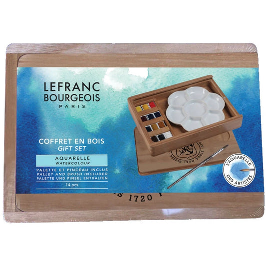 Lefranc Bourgeois Fine Sulu Boya Seti Ahşap Kutulu (12xYarım Tablet + Fırça + Palet)