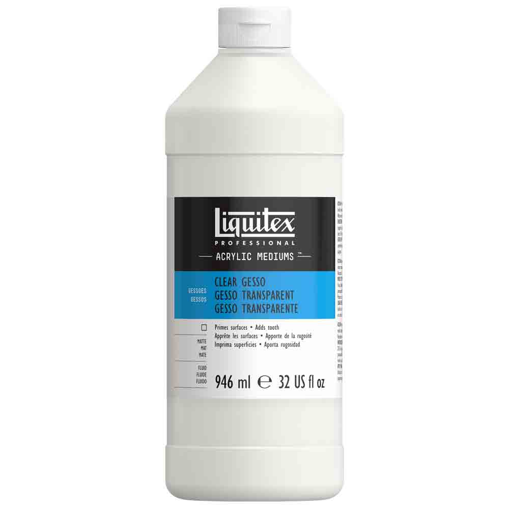 Clear Gesso ahşap panel üzerine fırça ile uygulanmış şeffaf mat astar örneği