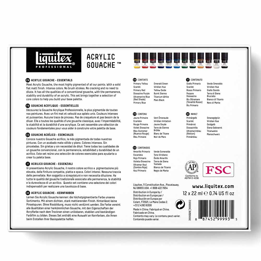 Liquitex Professional Akrilik Guaj Boya 12x22ml Set Essentials