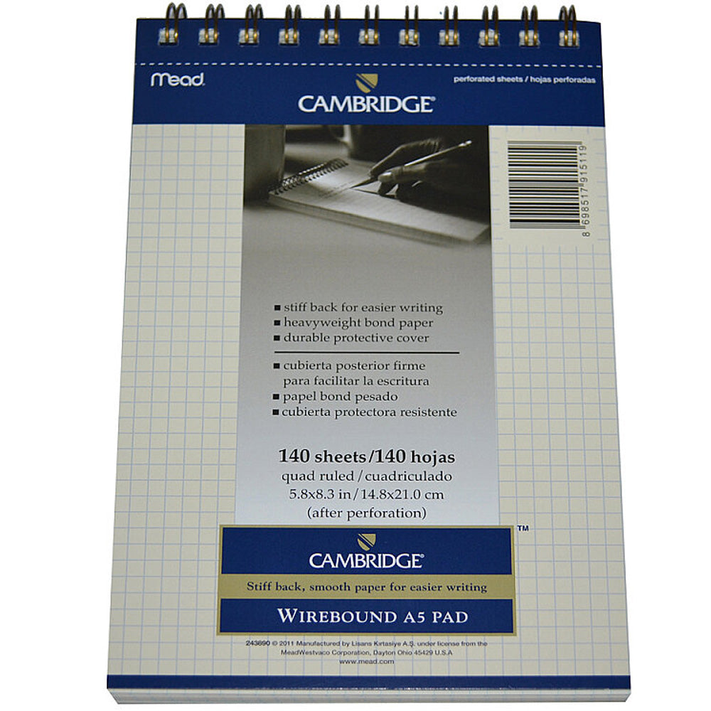 Mead Cambridge Kareli Bloknot (Tel Spiralli) A5 140 Yaprak Fildişi