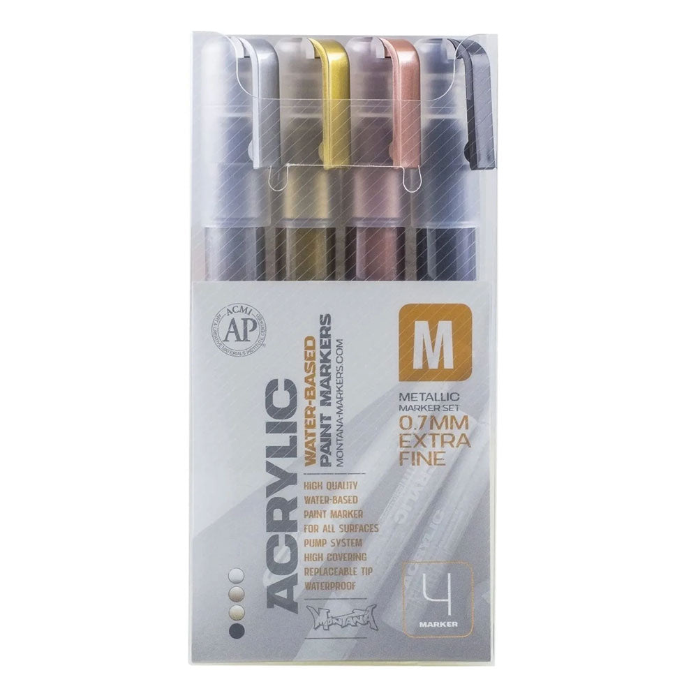 Montana Akrilik Markör Extra İnce Uç 0.7mm Set Metalik (4 renk)