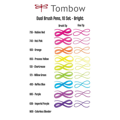 Tombow AB-T Dual Brush Pen Bright (Parlak Renkler) 10'lu Set