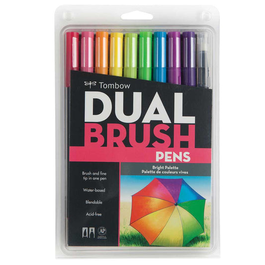 Tombow AB-T Dual Brush Pen Bright (Parlak Renkler) 10'lu Set