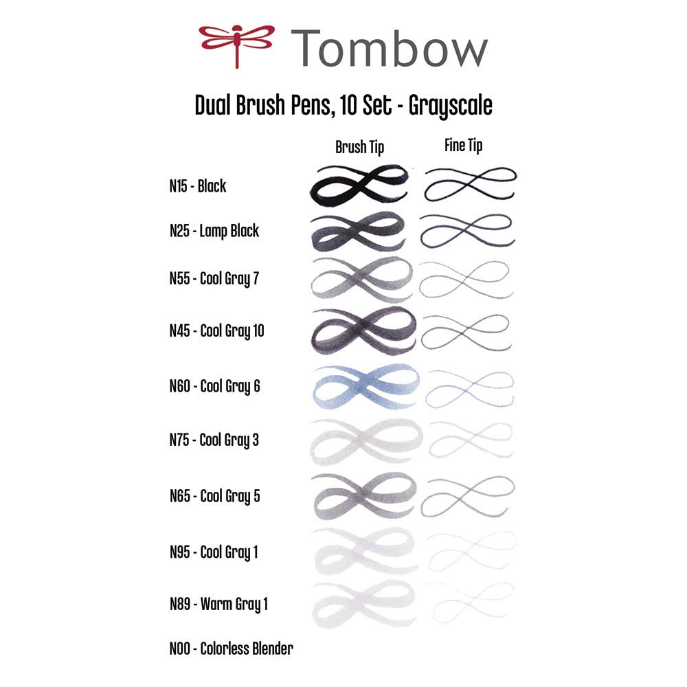 Tombow AB-T Dual Brush Pen Grayscale (Gri Tonlar) 10'lu Set
