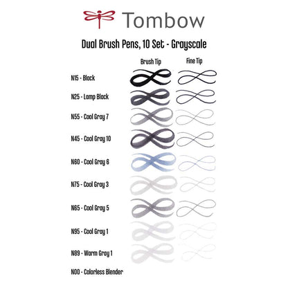 Tombow AB-T Dual Brush Pen Grayscale (Gri Tonlar) 10'lu Set