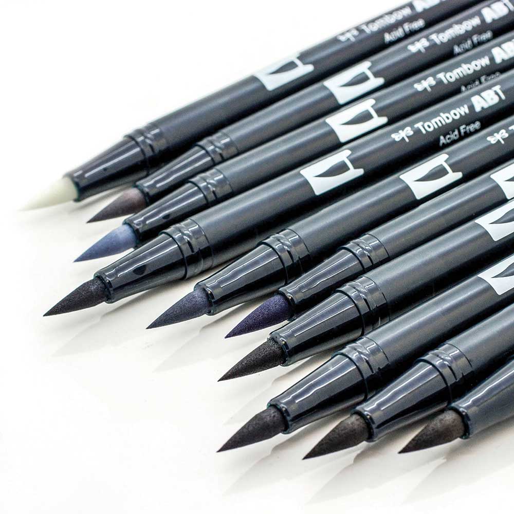 Tombow AB-T Dual Brush Pen Grayscale (Gri Tonlar) 10'lu Set