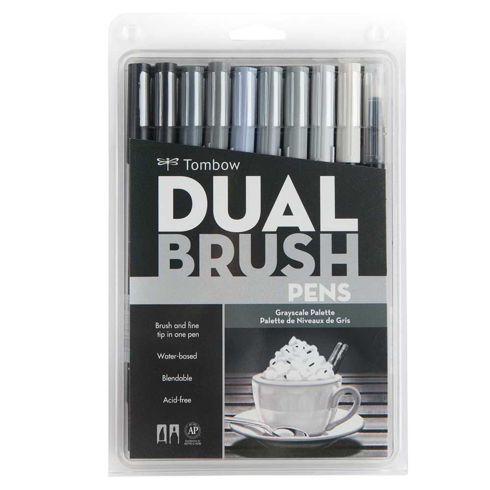 Tombow AB-T Dual Brush Pen Grayscale (Gri Tonlar) 10'lu Set