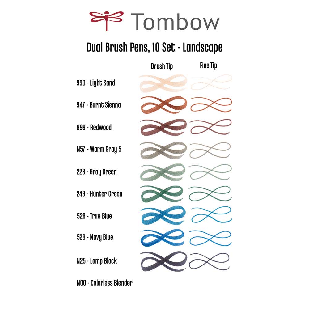 Tombow AB-T Dual Brush Pen Landscape (Peyzaj Renkleri) 10'lu Set