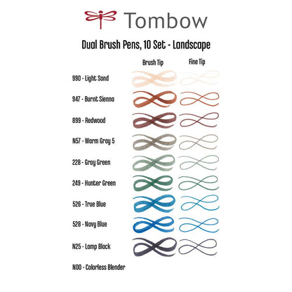 Tombow AB-T Dual Brush Pen Landscape (Peyzaj Renkleri) 10'lu Set
