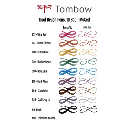 Tombow AB-T Dual Brush Pen Muted (Yumuşak Renkler) 10'lu Set
