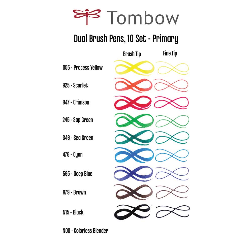 Tombow AB-T Dual Brush Pen Primary (Ana Renkler) 10'lu Set