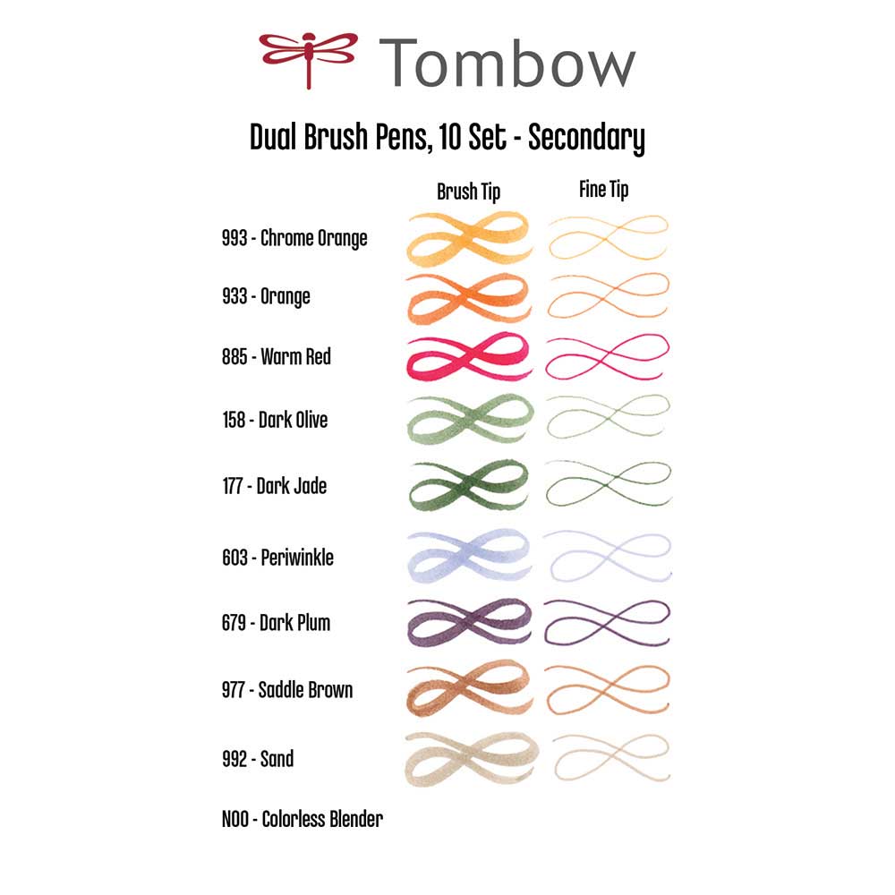 Tombow AB-T Dual Brush Pen Secondary (Ara Renkler) 10'lu Set