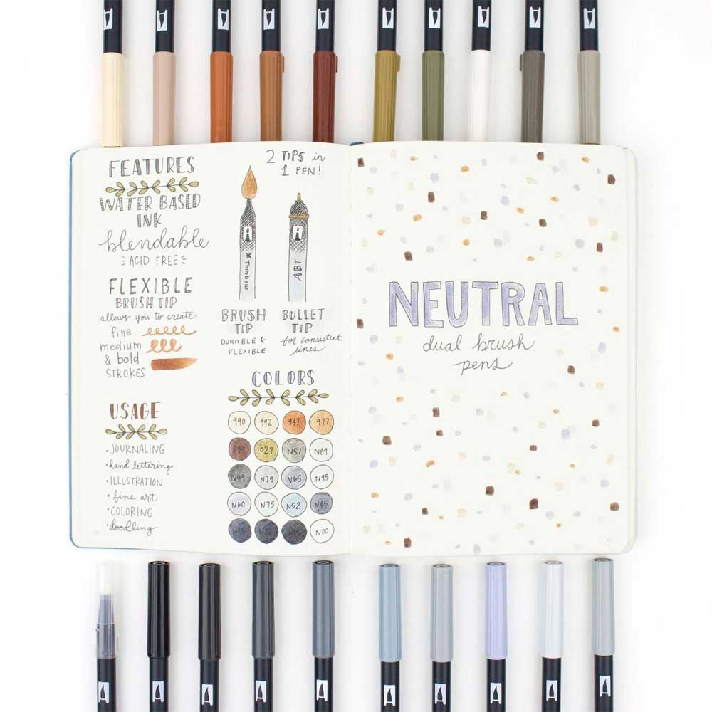 Tombow AB-T Dual Brush Pen Neutral (Nötr Renkler) 20'li Set