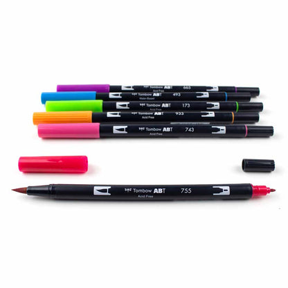 Tombow AB-T Dual Brush Pen Bright (Parlak Renkler) 6'lı Set
