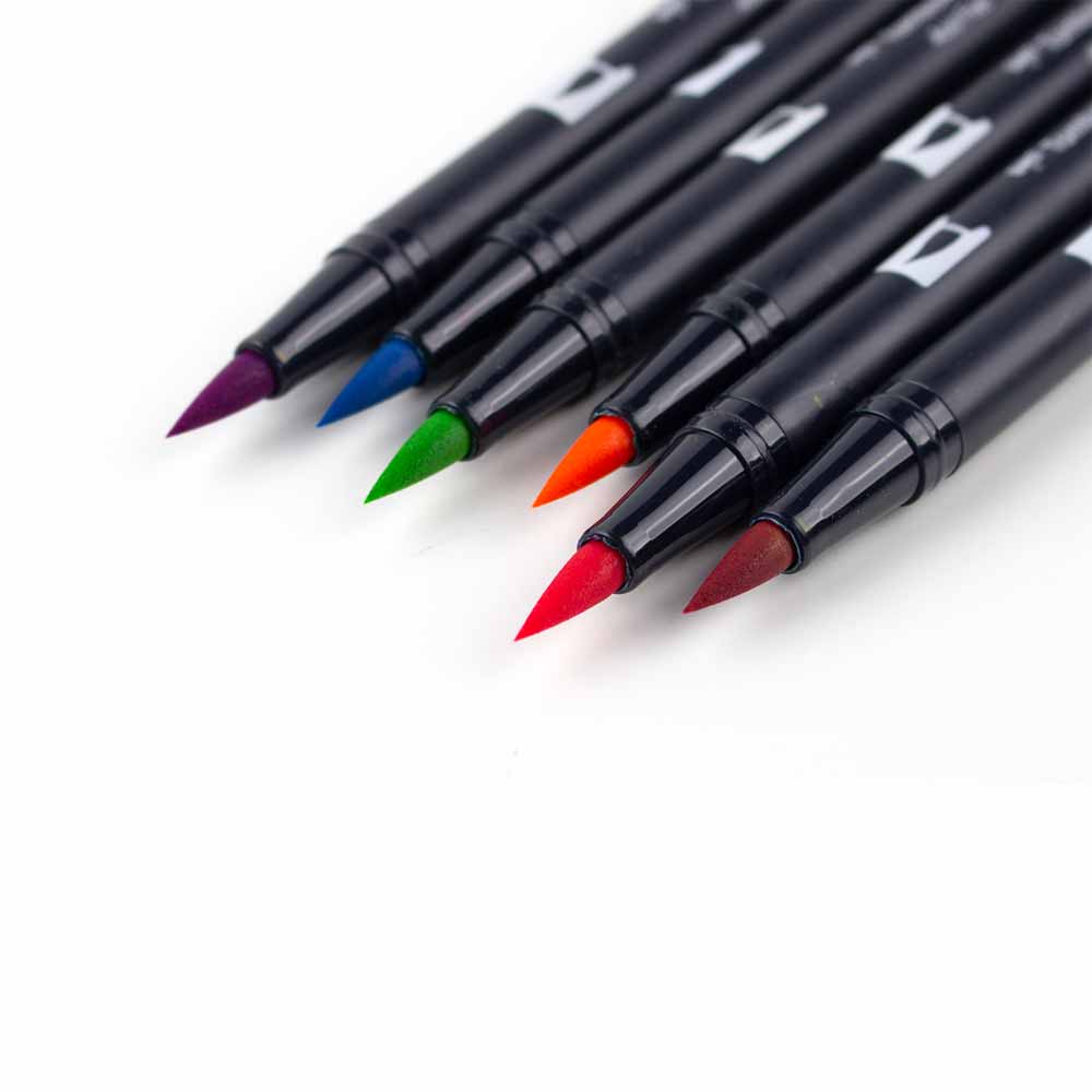 Tombow AB-T Dual Brush Pen Bright (Parlak Renkler) 6'lı Set