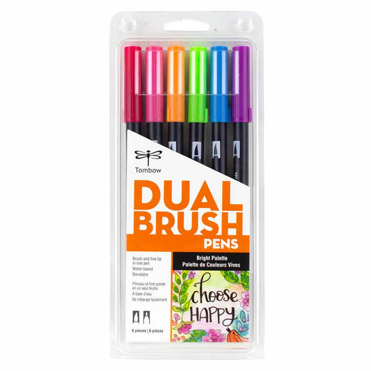 Tombow AB-T Dual Brush Pen Bright (Parlak Renkler) 6'lı Set