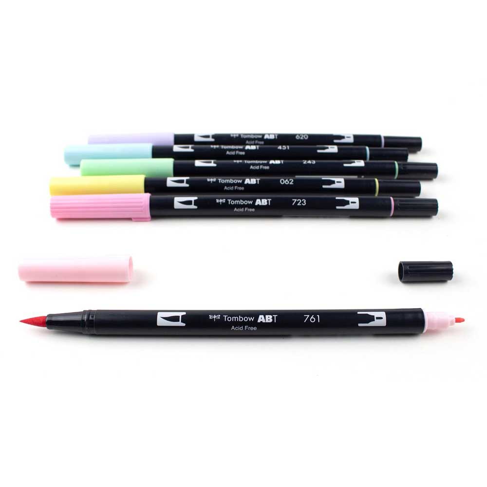 Tombow AB-T Dual Brush Pen Pastel (Pastel Renkler) 6'lı Set