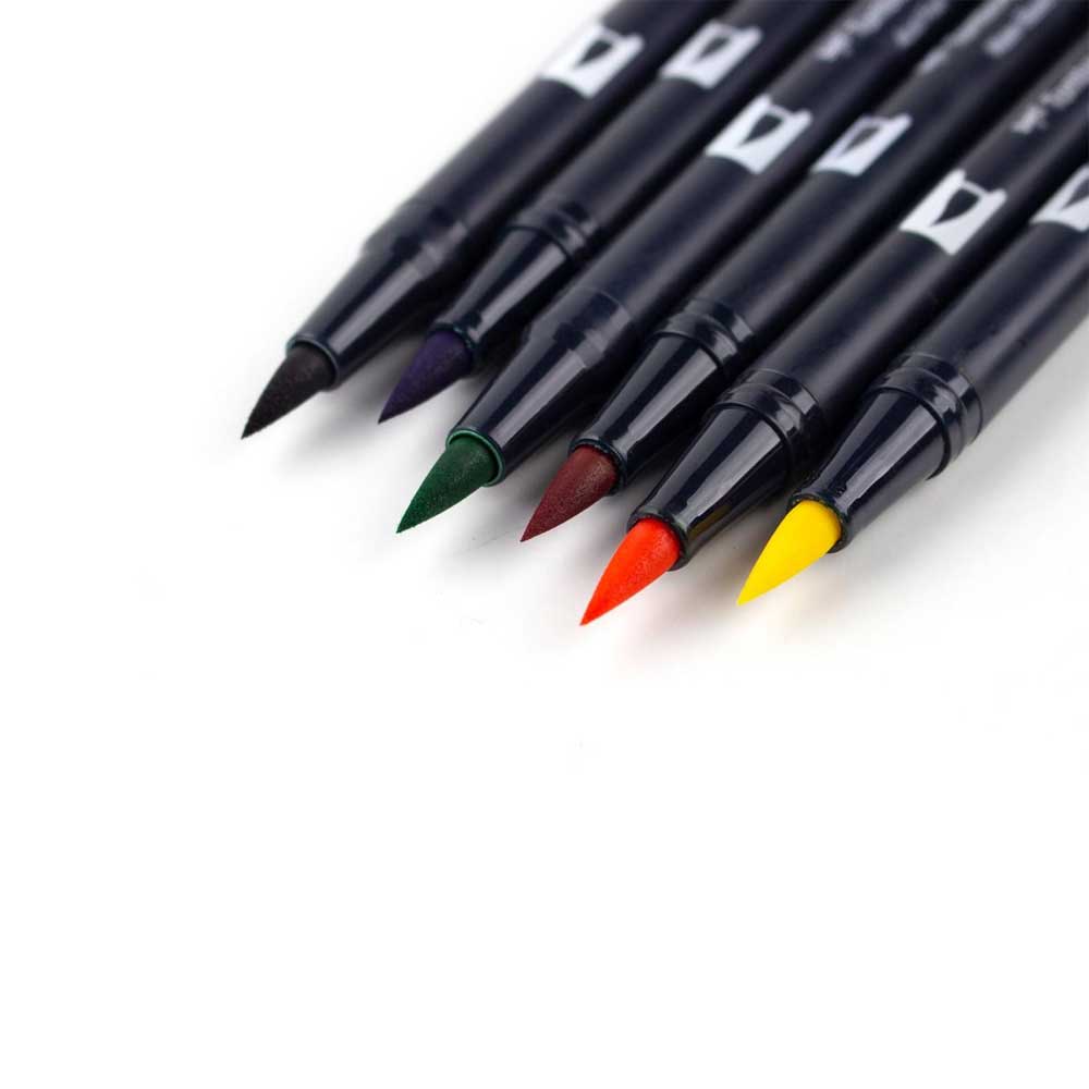 Tombow AB-T Dual Brush Pen Primary (Ana Renkler) 6'lı Set