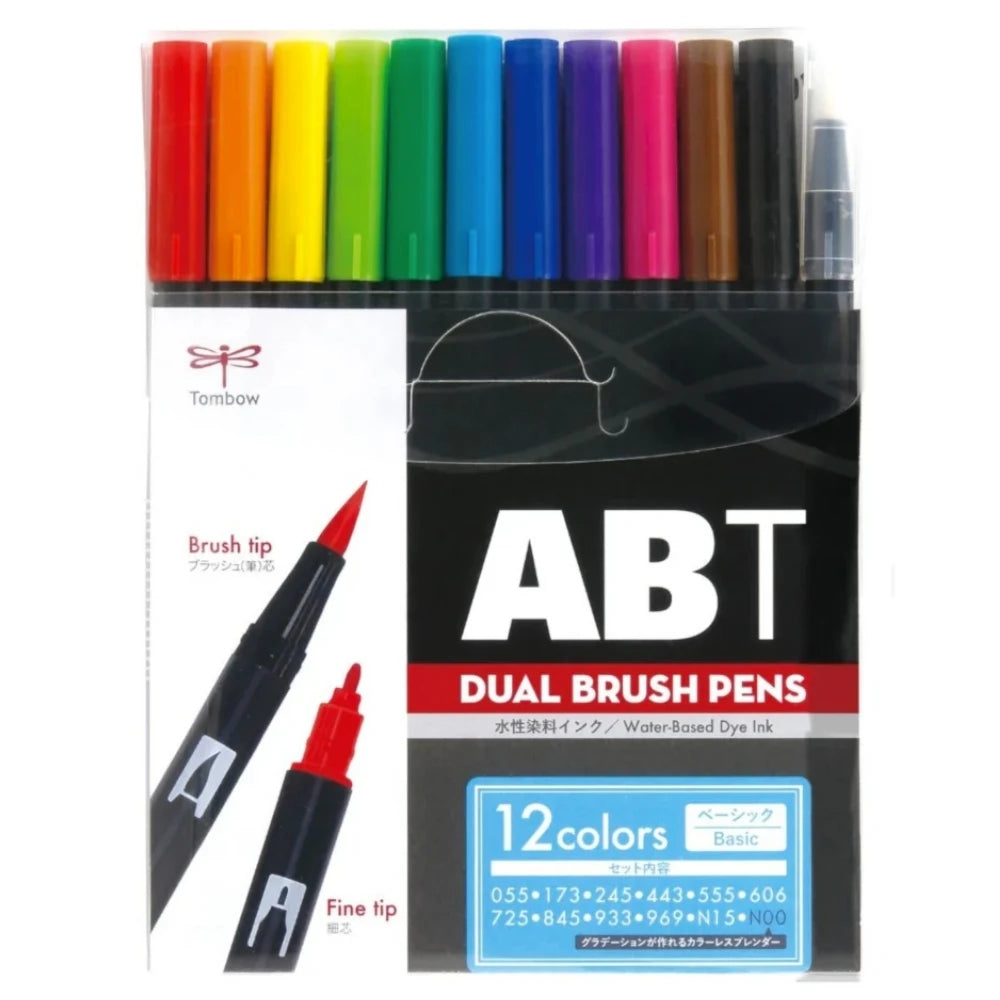 Tombow AB-T Dual Brush Pen Grafik Kalemi Seti Basic (Temel Renkler) 12 Renk