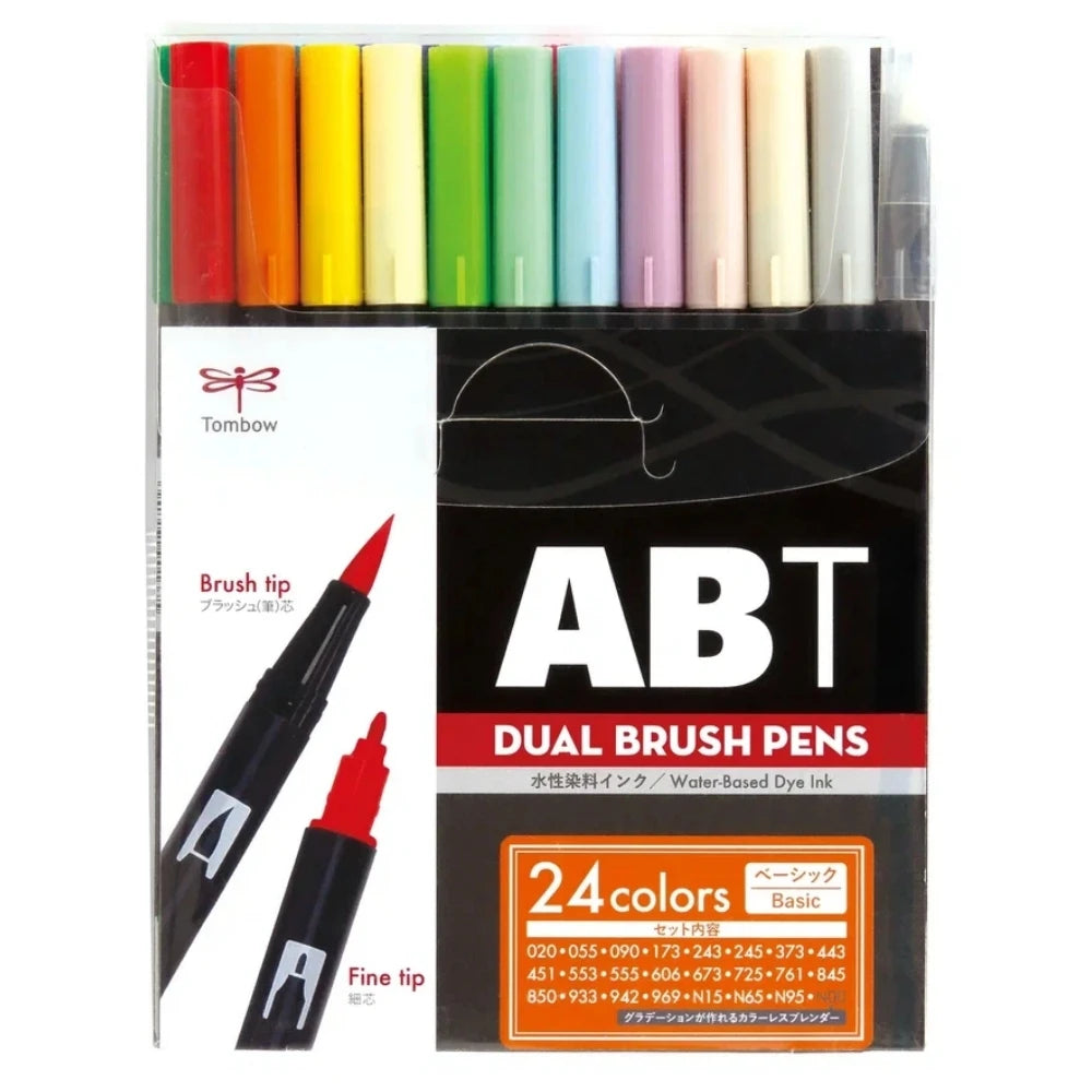Tombow AB-T Dual Brush Pen Grafik Kalemi Seti Basic (Temel Renkler) 24 Renk