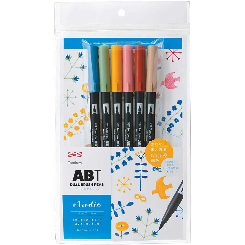 Tombow AB-T Dual Brush Pen Nordic (Nordik Renkler) 6'lı Set