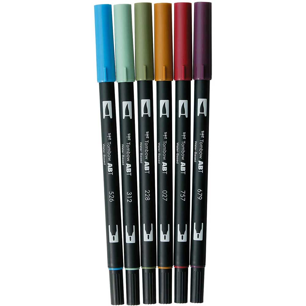 Tombow AB-T Dual Brush Pen Natural (Doğal Renkler) 6'lı Set