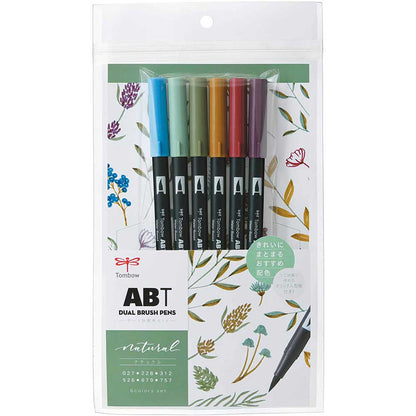 Tombow AB-T Dual Brush Pen Natural (Doğal Renkler) 6'lı Set