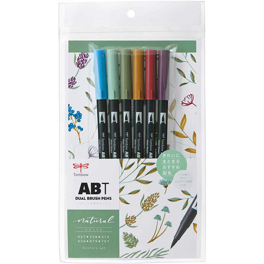 Tombow AB-T Dual Brush Pen Natural (Doğal Renkler) 6'lı Set