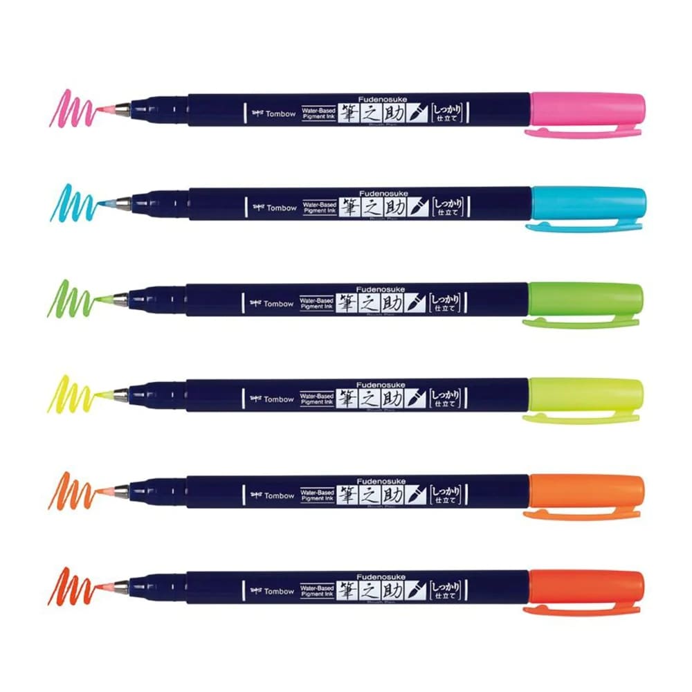 Tombow FUDENOSUKE Colors Sert Fırça Uçlu Çizim & Kaligrafi Kalemi Seti (6 renk) Neon