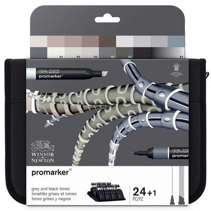 Winsor & Newton Promarker Siyah Gri Çantalı Set (24 renk)