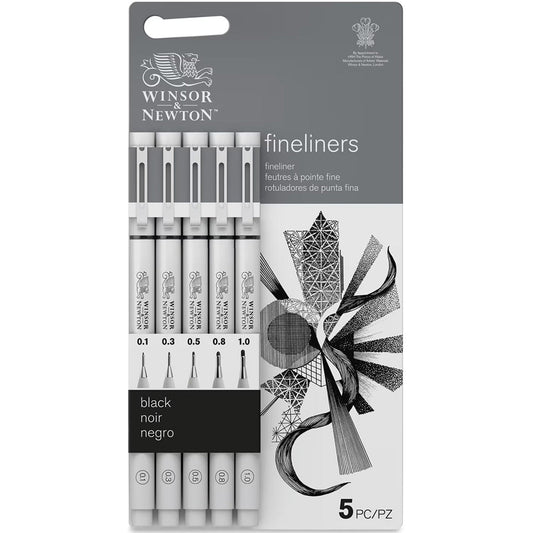 Winsor & Newton Fineliner Çizim Kalemi Seti 0,1mm Siyah 5'li