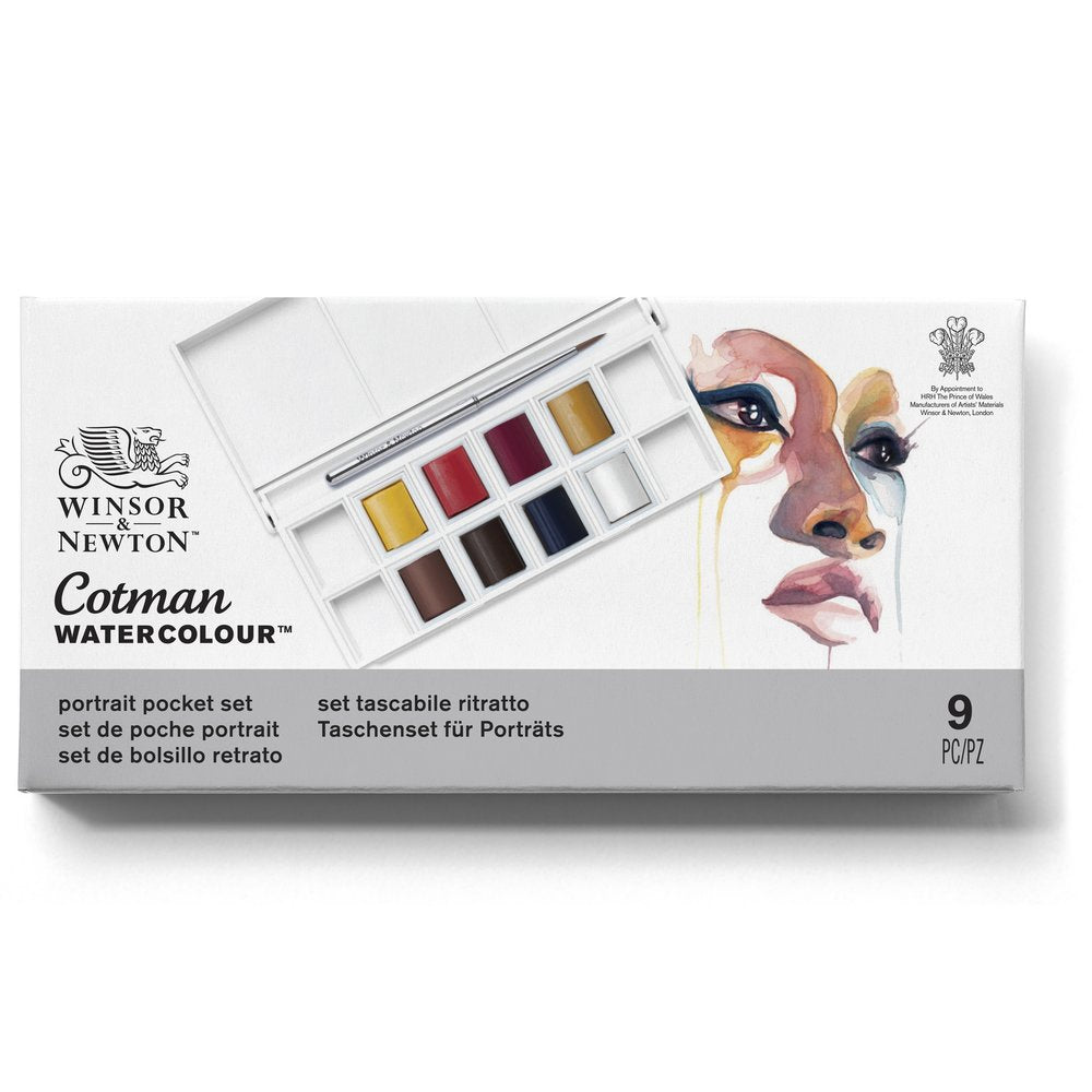 Winsor & Newton Cotman Portre Seti (8 x Yarım Tablet Suluboya Seti) + Fırça