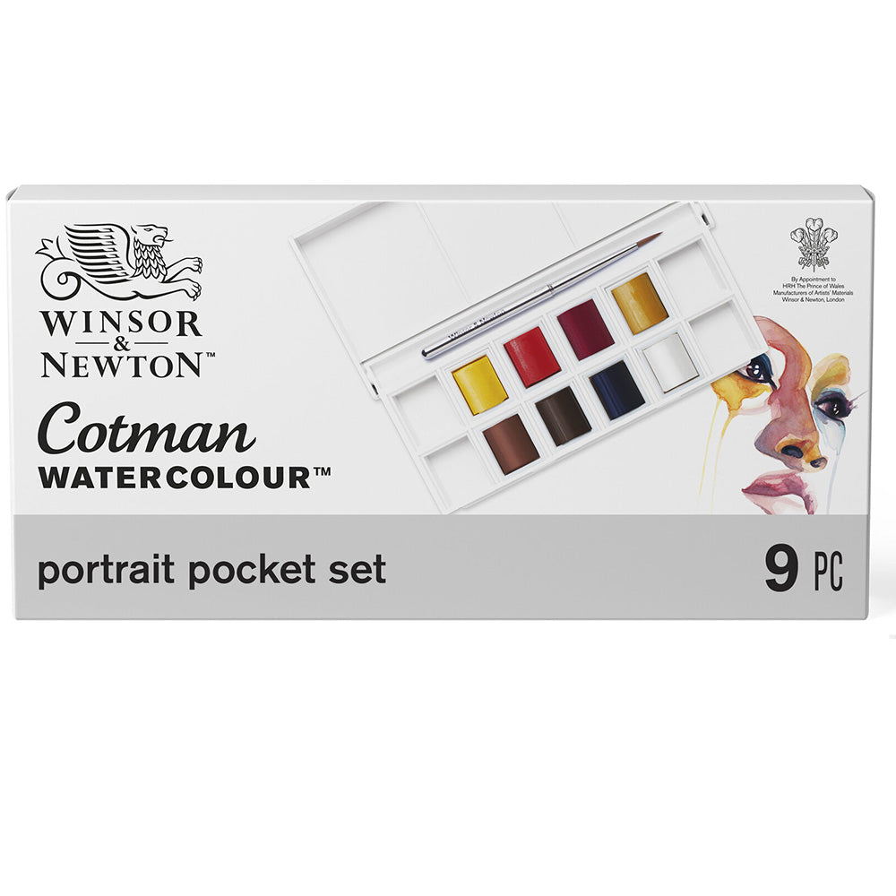 Winsor & Newton Cotman Portre Seti (8 x Yarım Tablet Suluboya Seti) + Fırça