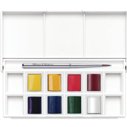 Winsor & Newton Cotman Çiçek Seti (8 x Yarım Tablet Suluboya Seti) + Fırça