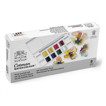 Winsor & Newton Cotman Çiçek Seti (8 x Yarım Tablet Suluboya Seti) + Fırça