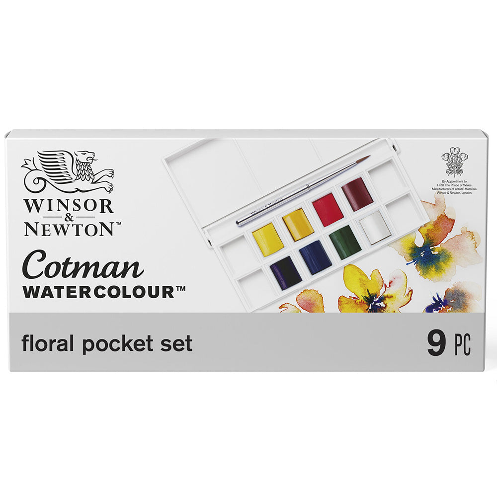 Winsor & Newton Cotman Çiçek Seti (8 x Yarım Tablet Suluboya Seti) + Fırça